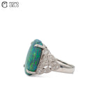 Rare Platinum 900 Opal and Diamond Ring Investment Piece