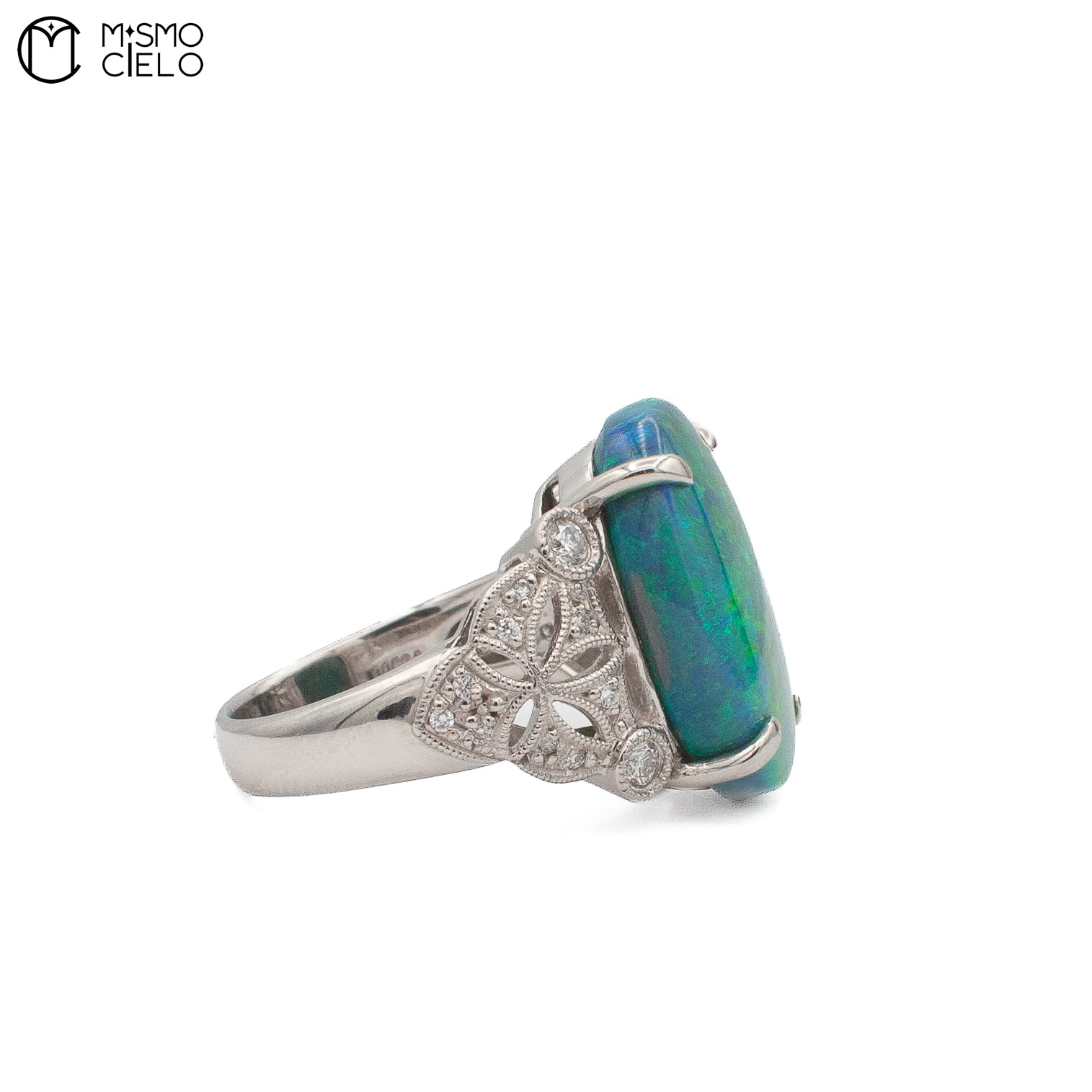 Rare Platinum 900 Opal and Diamond Ring Investment Piece