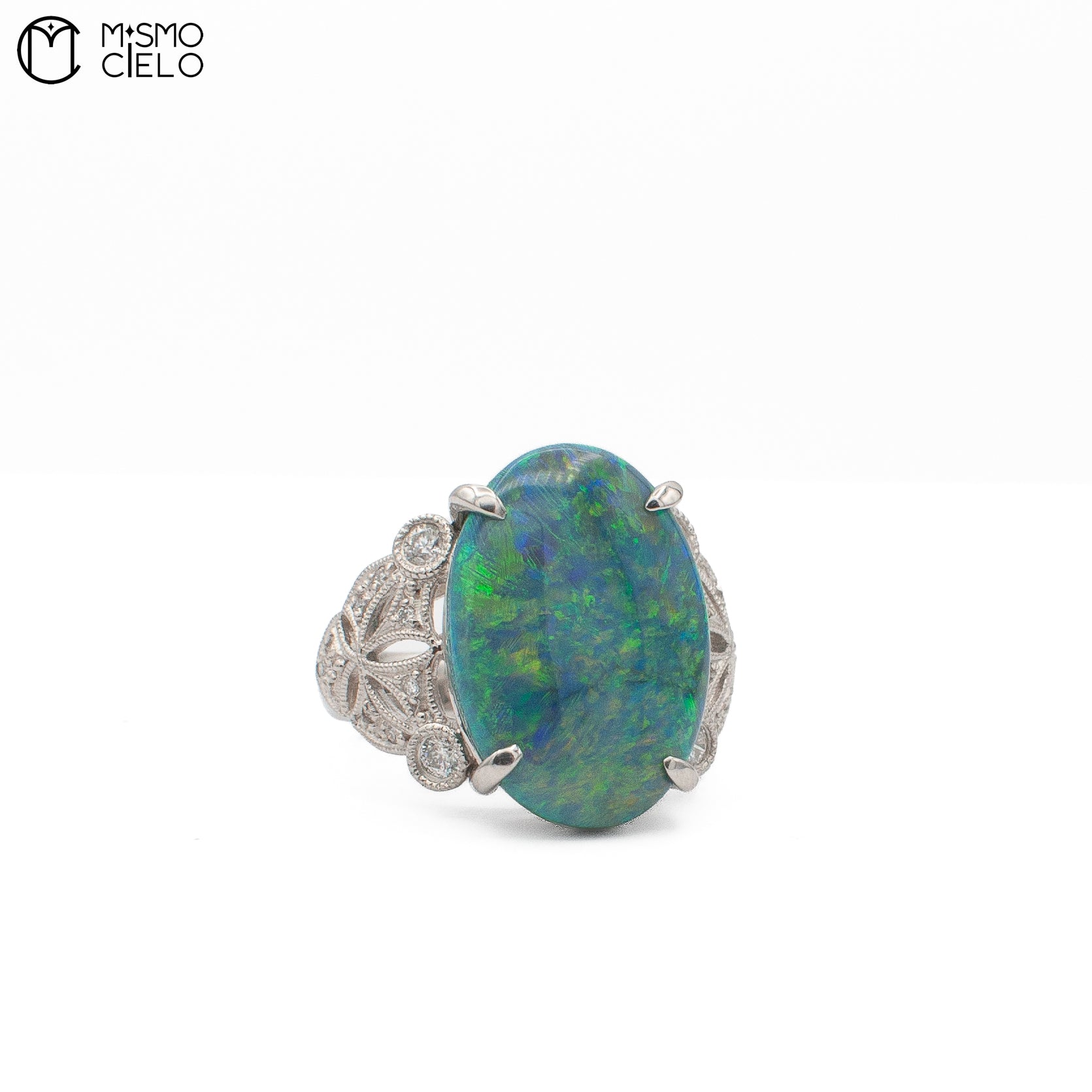 Rare Platinum 900 Opal and Diamond Ring Investment Piece