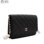CC Quilted Lambskin Pearl Wallet with Chain