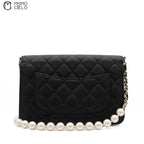 CC Quilted Lambskin Pearl Wallet with Chain