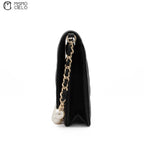 CC Quilted Lambskin Pearl Wallet with Chain