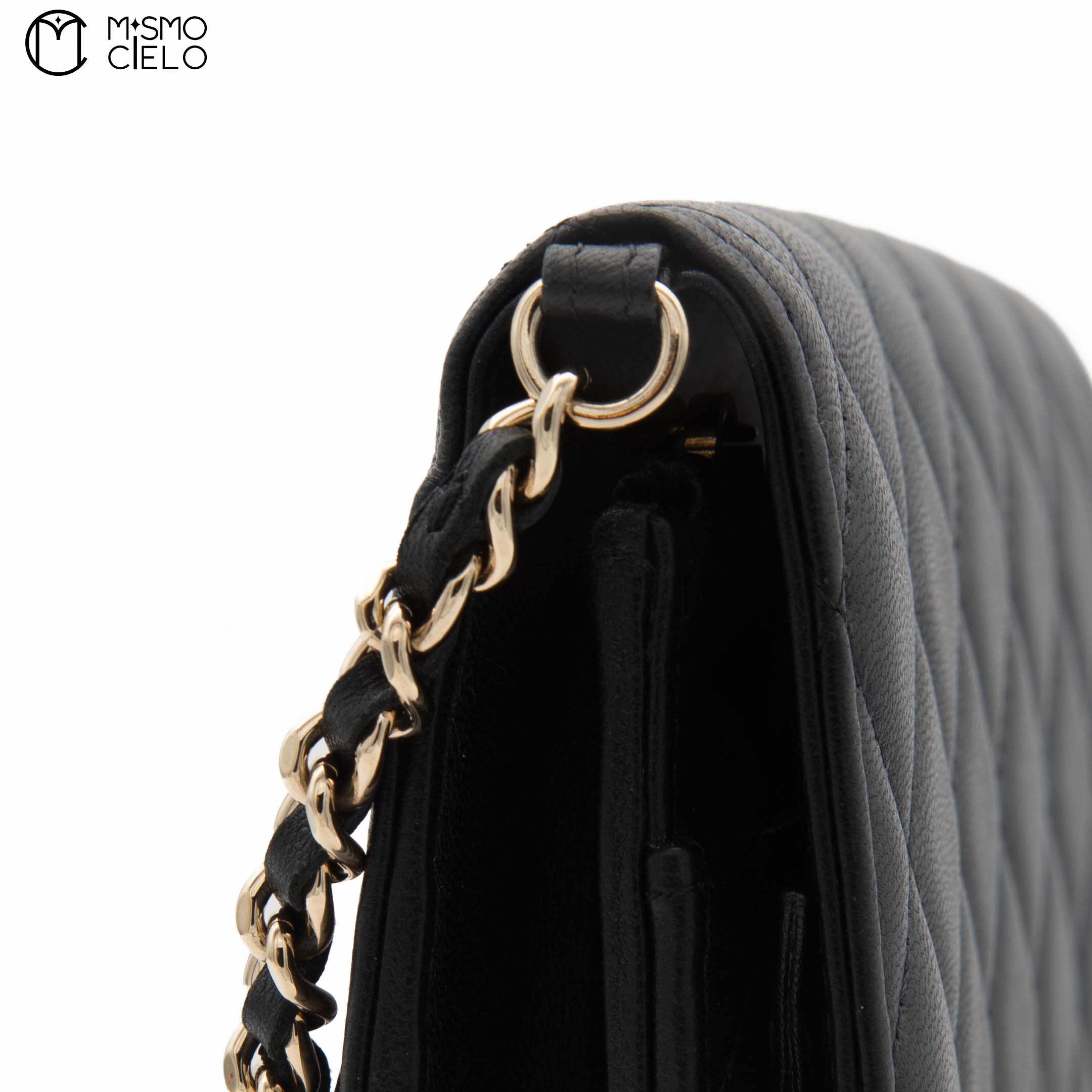 CC Quilted Lambskin Pearl Wallet with Chain