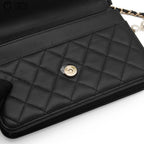 CC Quilted Lambskin Pearl Wallet with Chain
