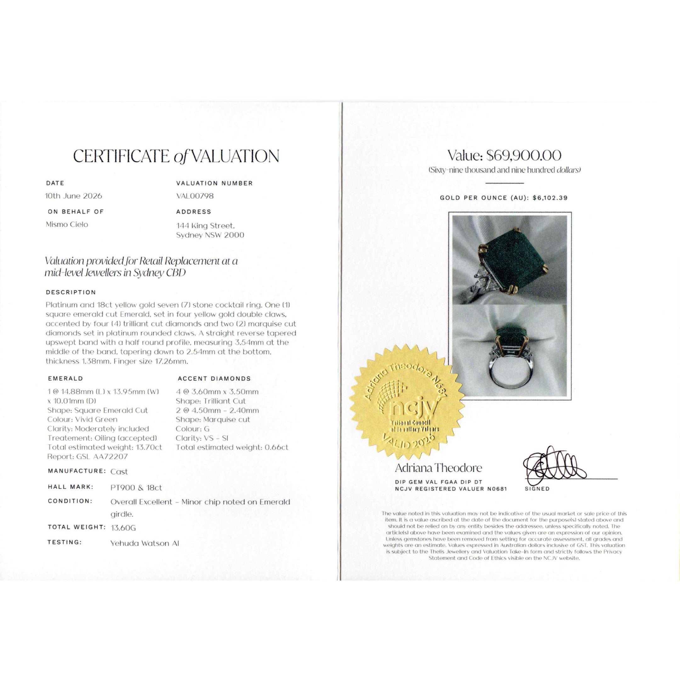 Rare Platinum 900 and Gold Emerald and Diamond Ring Investment Piece