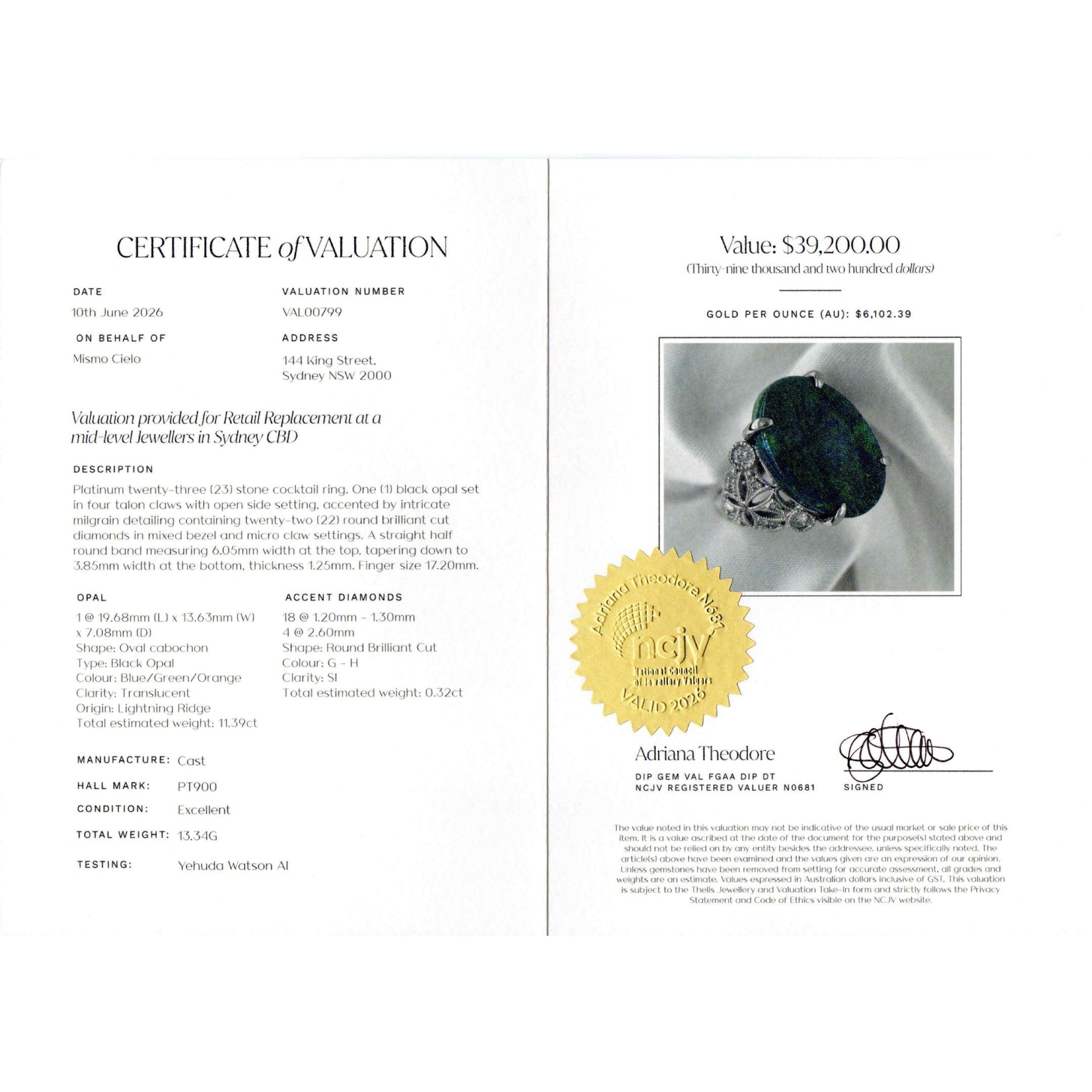 Rare Platinum 900 Opal and Diamond Ring Investment Piece